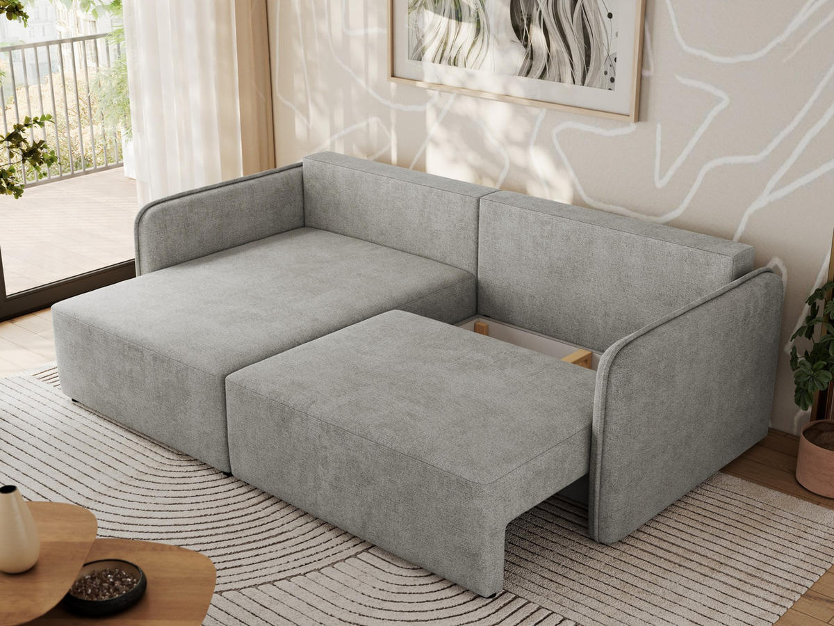 ECKSCHLAFSOFA MESTO L Hellgrau Struktur - links - Hellgrau/Schwarz, Kunststoff/Textil (227/147cm) - MKS