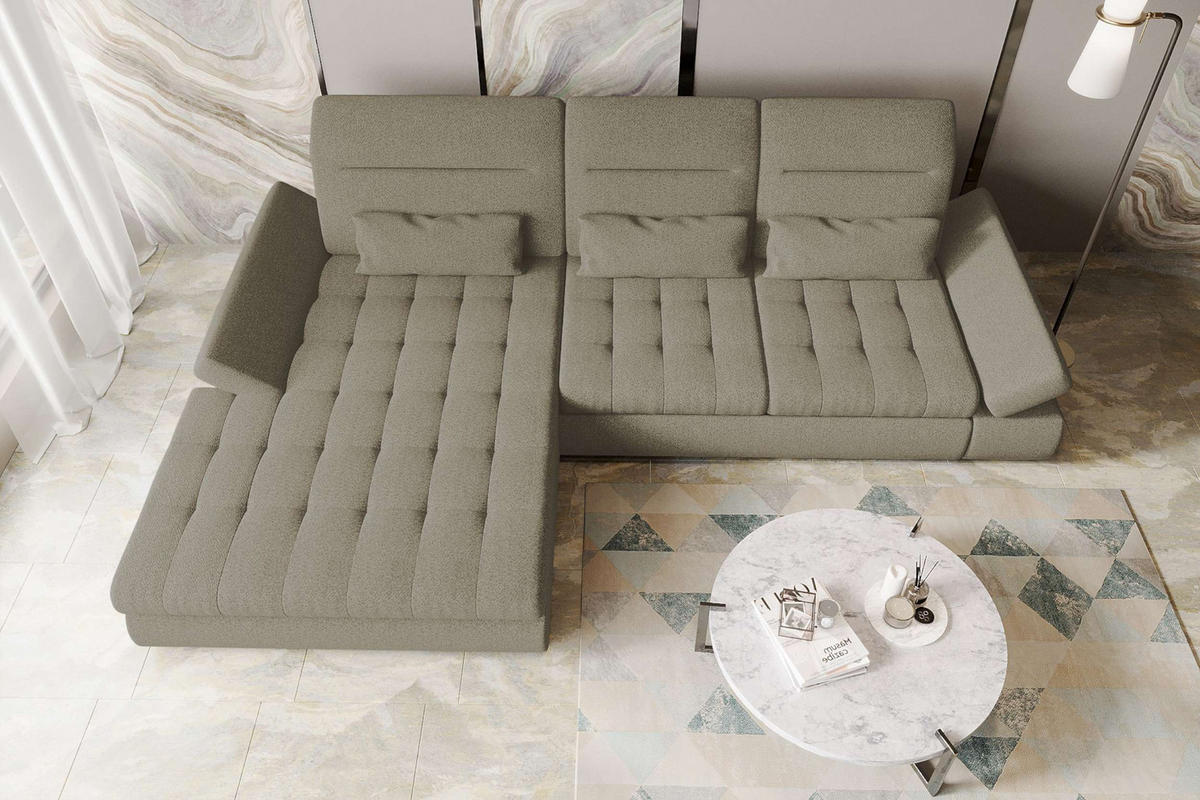 ECKSOFA Toscana Plus Strukturstoff inkl. Schlaffunktion - Hellbraun, Textil (179/300cm) - 99rooms