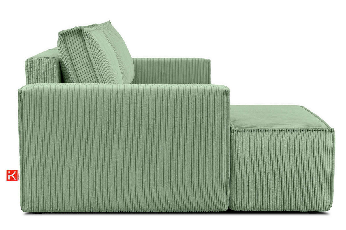 ECKSCHLAFSOFA-LINKS NAPI in Pet Friendly Cord-Stoff, mintfarben - Schwarz/Mintgrün, Textil (262/148cm) - KONSIMO®