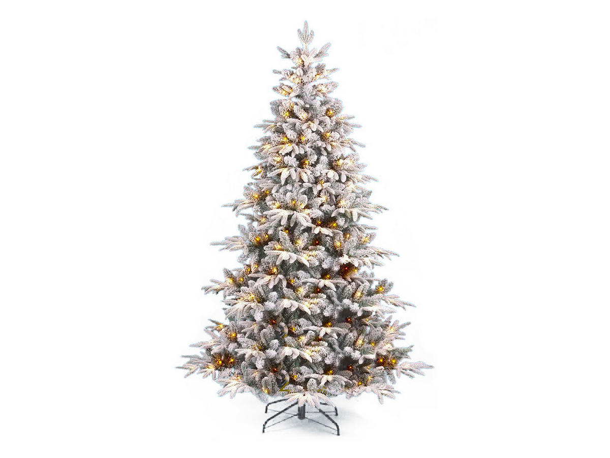 LAALU WEIHNACHTSBAUM künstlich mit Schnee DELUXE Anita 150 cm mit SMART LED Beleuchtung, Tannenbaum Christbaum Kunstbaum Dekobaum mit Metallständer - Weiß, Kunststoff (150cm) - LAALU