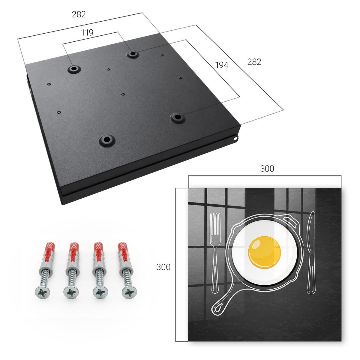 SCHLÜSSELBOX Schwarz 30x30 cm- Türöffnung nach rechts - Spiegelei - Schwarz, Metall (30/30/5cm) - TULUP