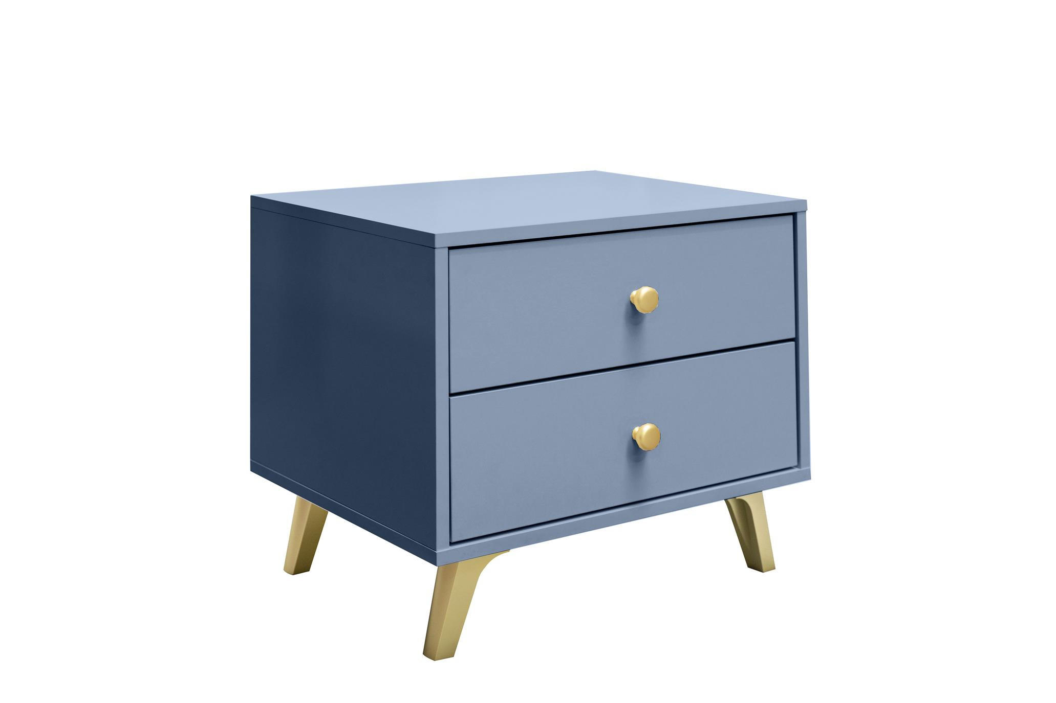 NACHTTISCH Rainbow Hellblau, mit Schubladen - Goldfarben/Hellblau, Holzwerkstoff (53/48/41cm) - Bettso