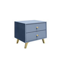 NACHTTISCH Rainbow Hellblau, mit Schubladen - Goldfarben/Hellblau, Holzwerkstoff (53/48/41cm) - Bettso