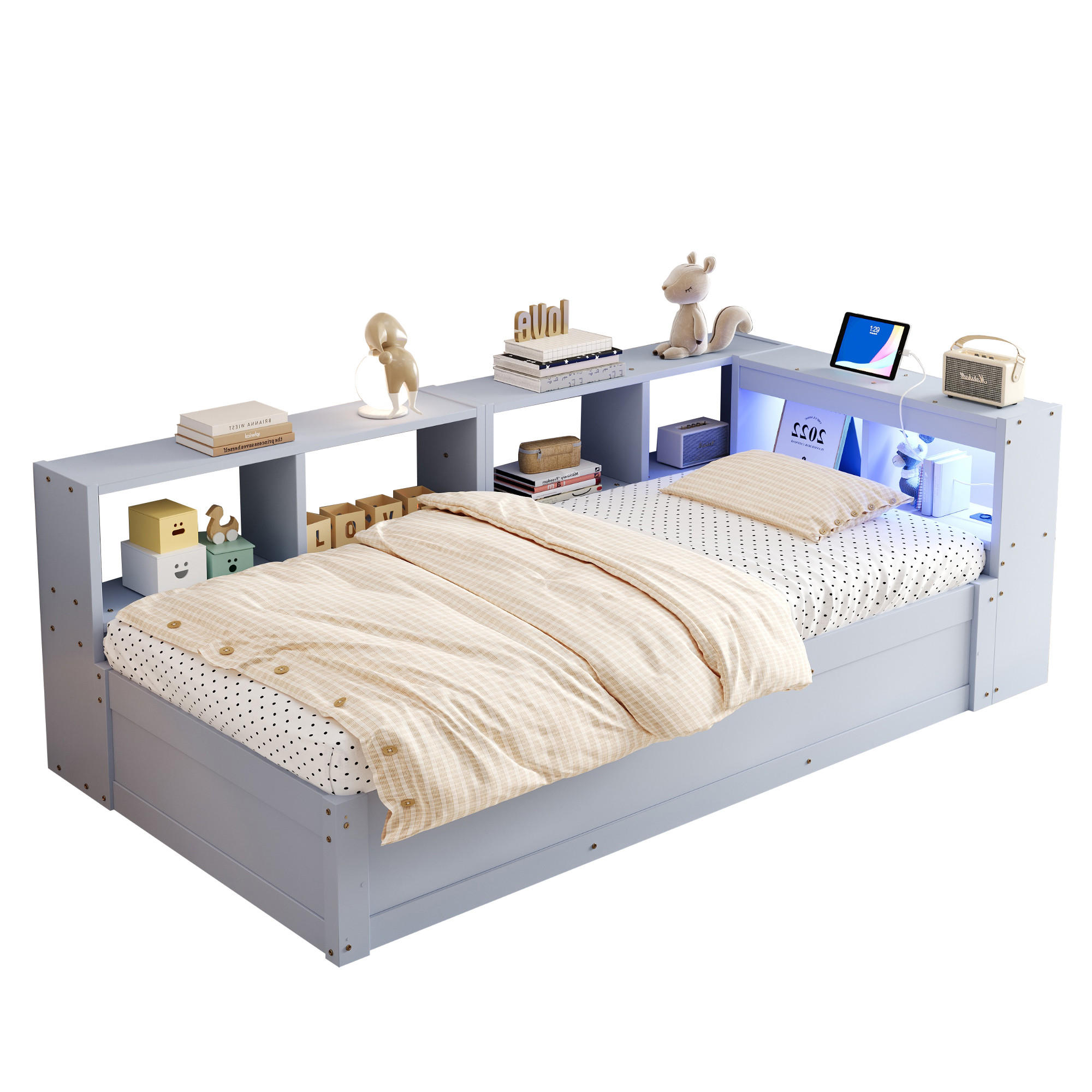 SCHLAFSOFA 90x200cm LED Stauraum Steckdose Massivholz Grau - Grau, Holzwerkstoff (90/200cm) - FLIEKS