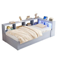 SCHLAFSOFA 90x200cm LED Stauraum Steckdose Massivholz Grau - Grau, Holzwerkstoff (90/200cm) - FLIEKS