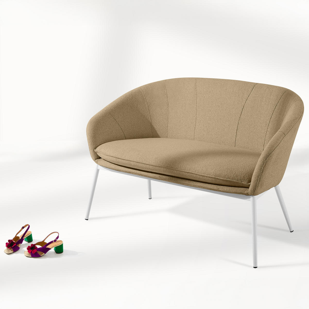 GARTENMÖBELSET SOLIS Gartenlounge-Set, warm beige/weiß - Beige, Textil/Metall - KONSIMO®