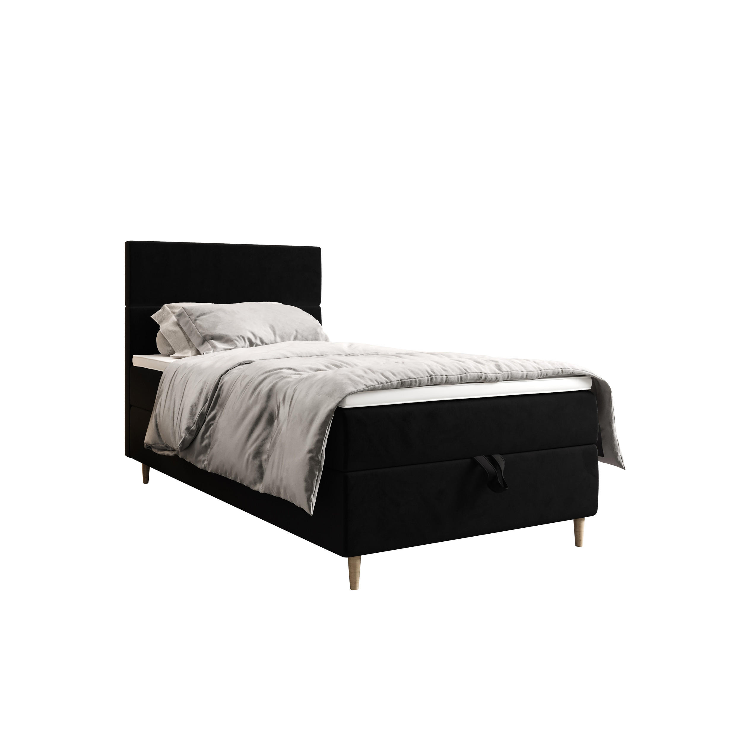 BOXBETT FLO 120x200 Itaka 15, mit Matratze H3 und Topper, Schwarz - Schwarz, Holz/Textil (120/200cm) - Bedante