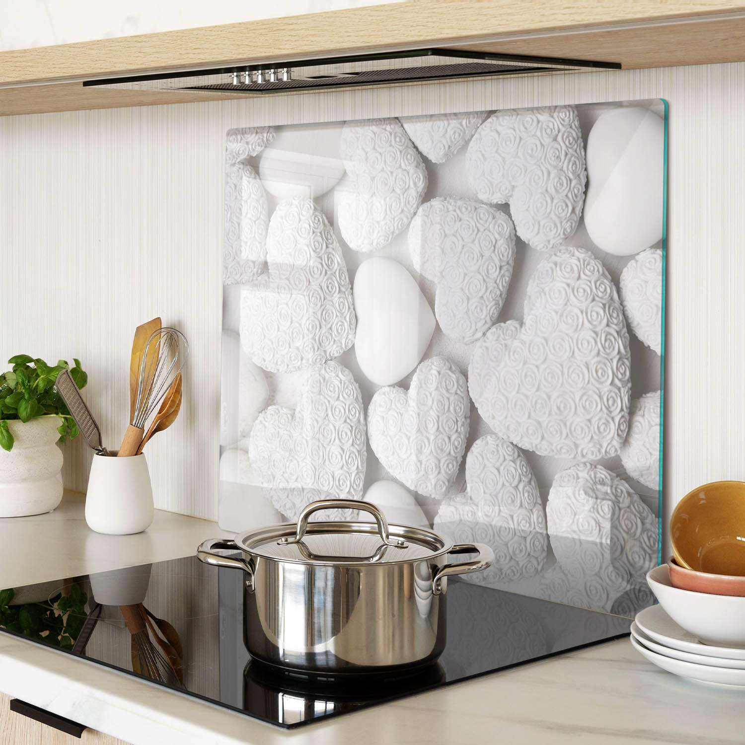 GLASPLATTE 60x52 cm Herzen - Weiß, Glas (60/0.4/52cm) - TULUP
