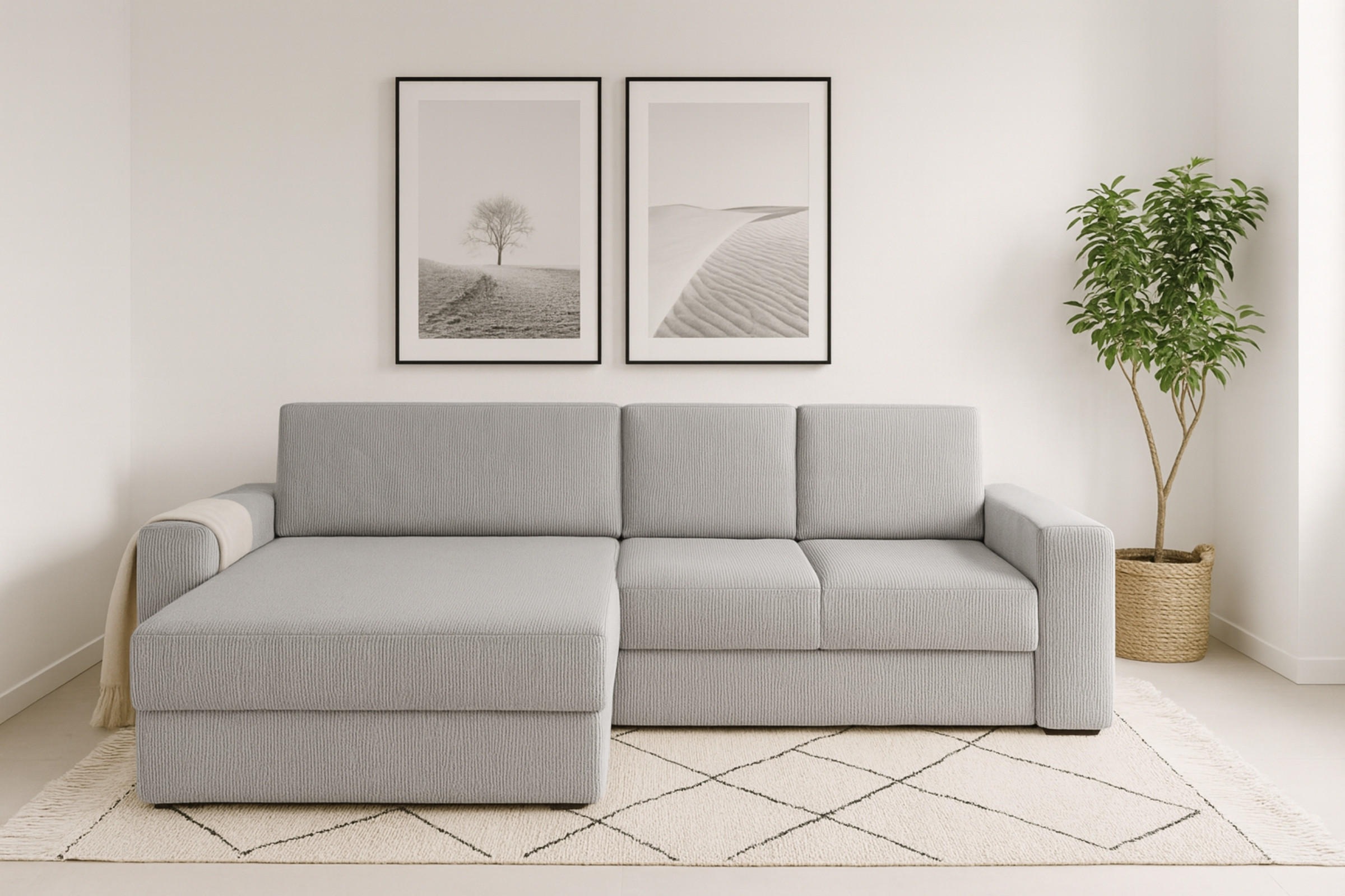 ECKSOFA TOCO XL 275/170 cm in Cord Hellgrau links - Hellgrau, Holz/Holzwerkstoff (275/170cm) - Deine Möbel 24