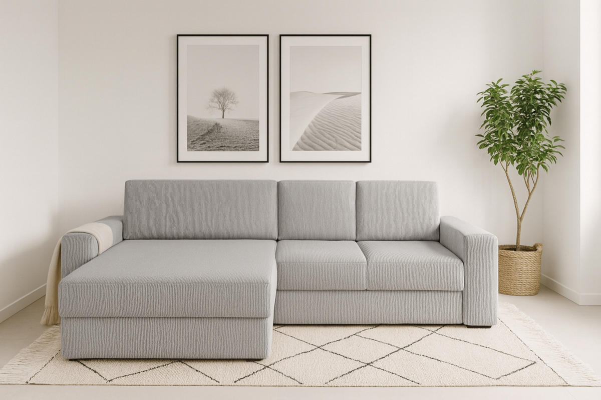 ECKSOFA TOCO XL 275/170 cm in Cord Hellgrau links - Hellgrau, Holz/Holzwerkstoff (275/170cm) - Deine Möbel 24