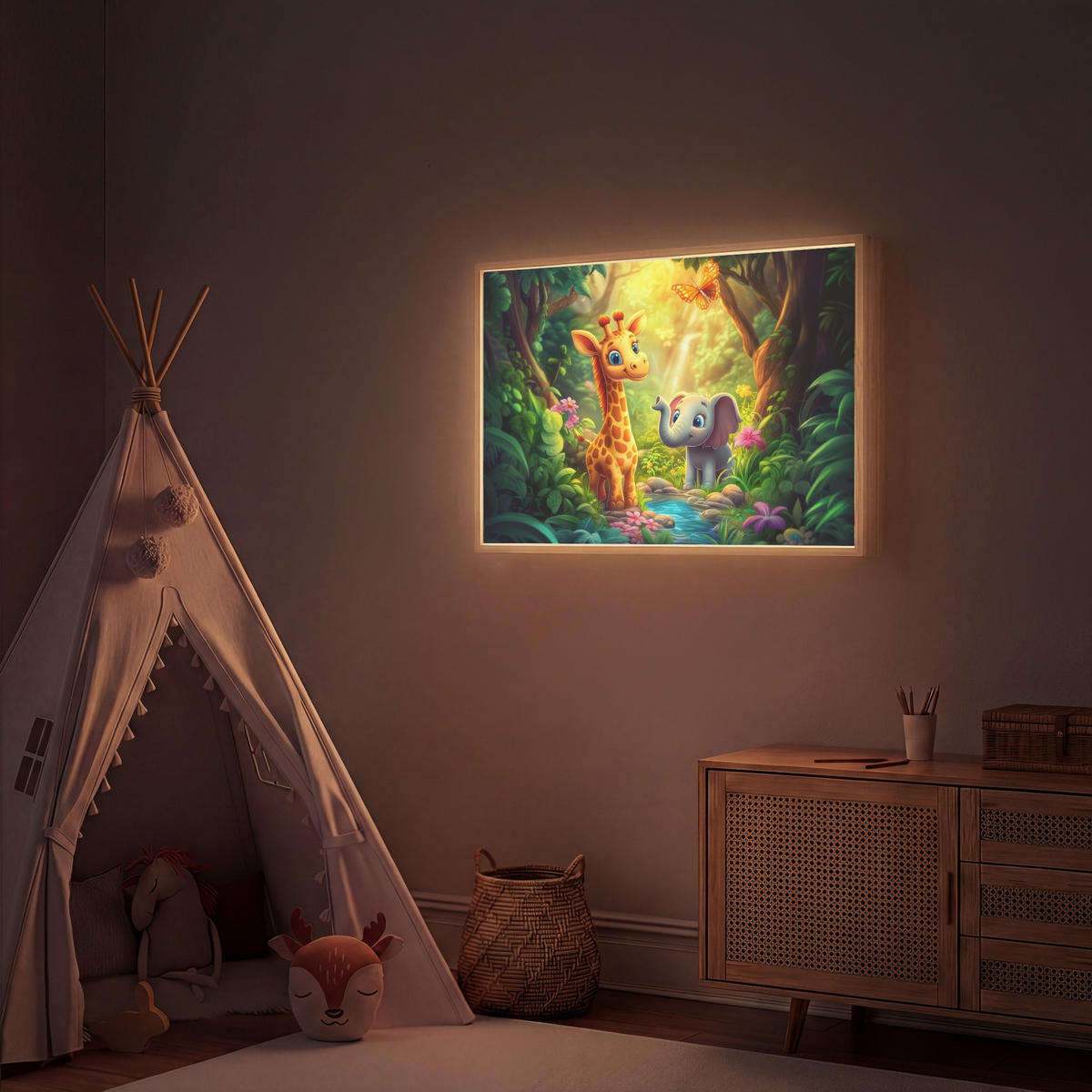 NACHTTISCHLAMPE MIT AKKU Giraffe - Elefant - Blumen - Dschungel 90x60 cm - Grün, Holzwerkstoff (8/90/60cm) - OnlyWow