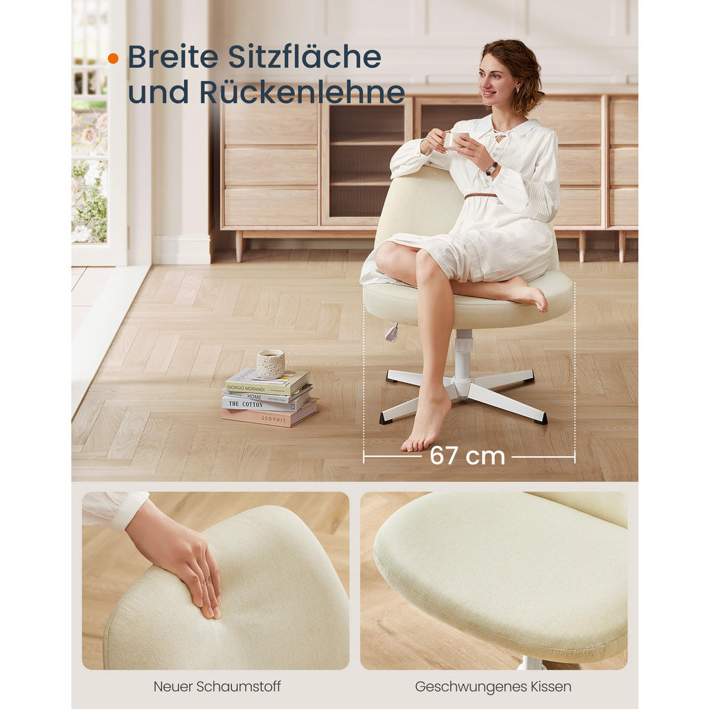 Thumbnail - Songmics Home Bürodrehstuhl, Weiß, Metall, 68x87x68 cm, Arbeitszimmer, Bürostühle, Drehstühle
