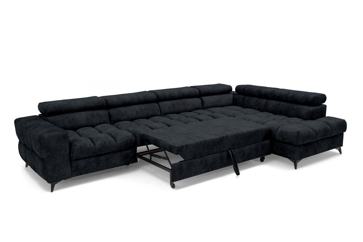 ECKSOFA Pudding Maxi mit Schlaffunktion und Bettkasten - Schwarz, Textil (203/350cm) - Muffo