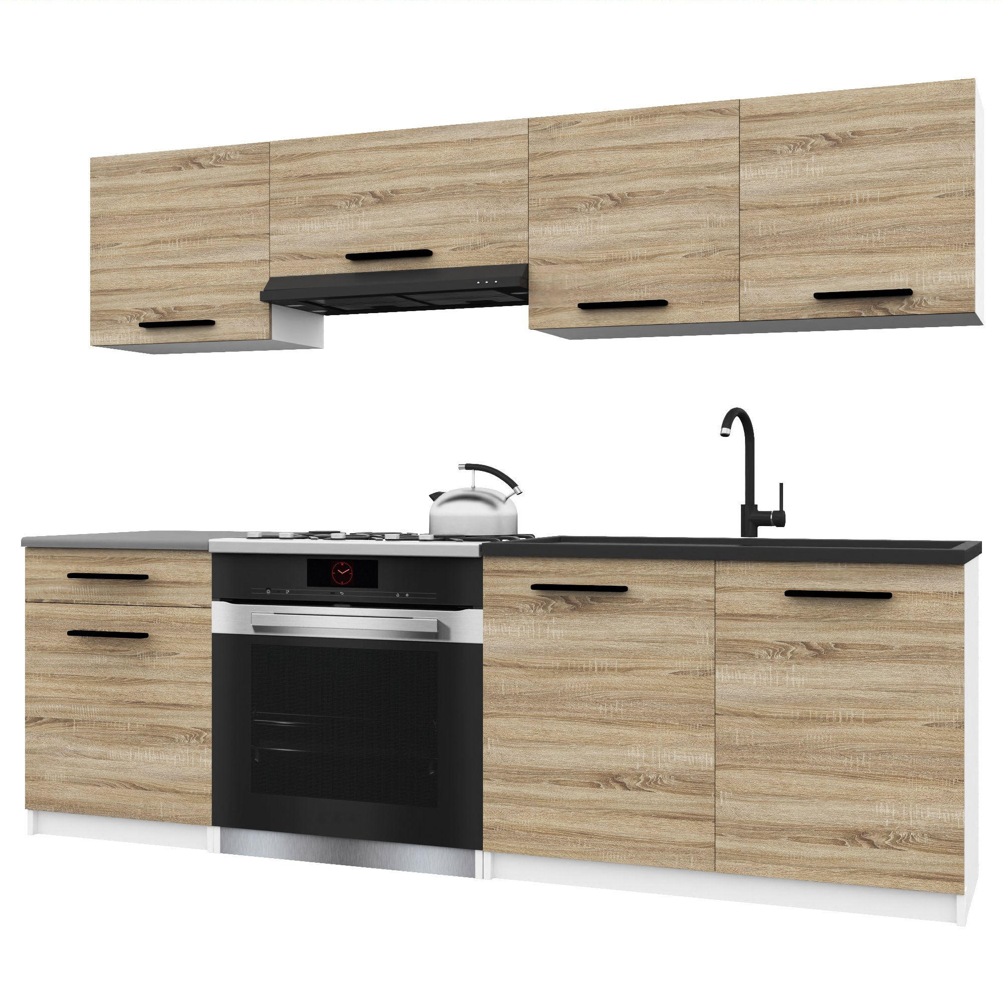 KÜCHENZEILE Italia 1 180 cm, mit Arbeitsplatten, Sonoma Eiche - Sonoma Eiche, Holz (180/143/60cm) - B BELINI GROUP