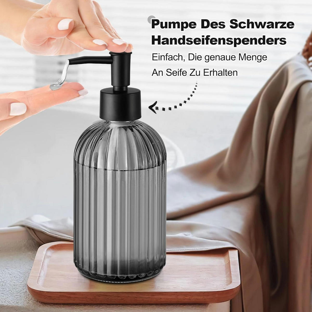 SEIFENSPENDER 2-teiliges Set Glas Schwarz Gestreift - Schwarz, Glas (7.6/19.1/7.6cm)