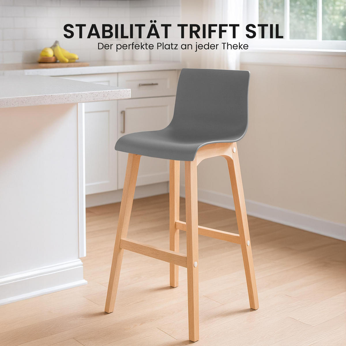 BARHOCKER Holz Grau - Eukalyptusholzfarben/Grau, Holz (41/102/46cm) - CLP