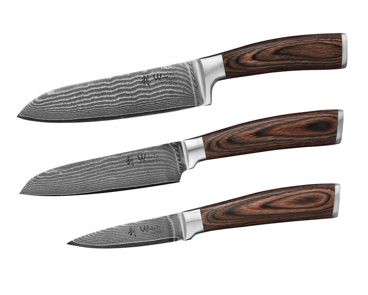 MESSERSET 3-tlg Damast EDIB - Braun, Metall - Wakoli