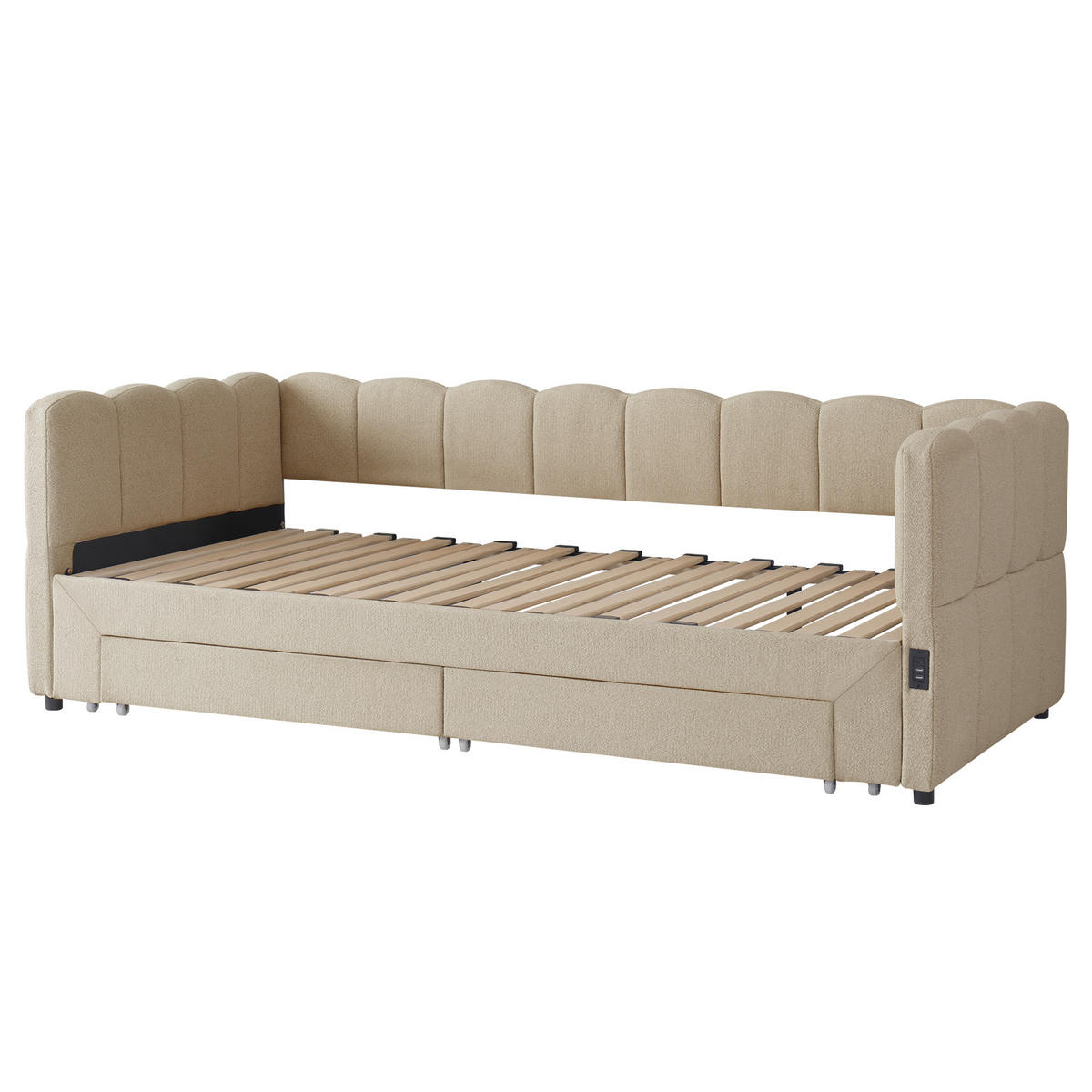 AUSZIEHBETT 90/180/190 cm DE-03060, mit 2 Schubladen, in Beige - Beige, Metall (90/190cm) - ComfortXL