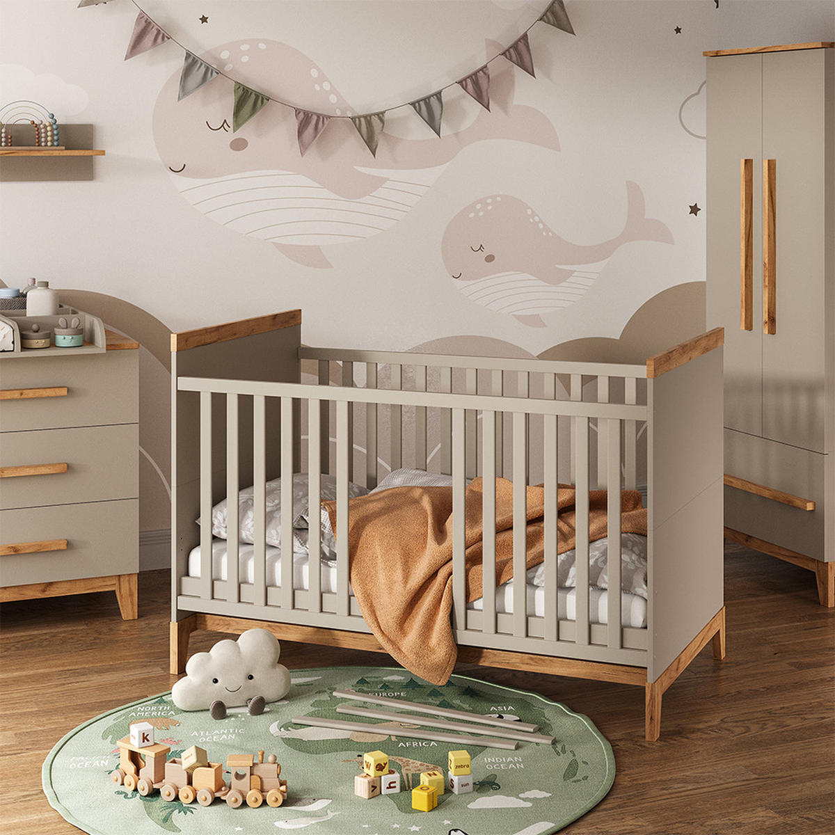 DĚTSKÁ POSTÝLKA Malia Kašmír - kašmírová/světle šedá, kompozitní dřevo - VitaliSpa