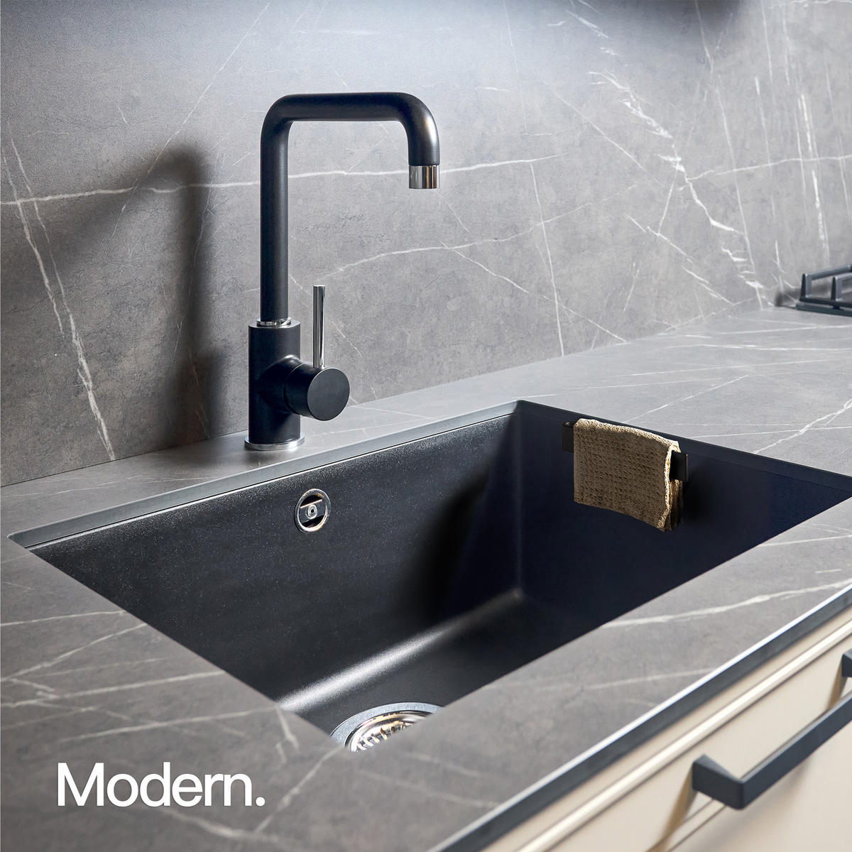 SPÜLTUCHHALTER OHNE BOHREN Matt Schwarz - Schwarz, Metall (17/3/3cm) - Designfabrik Hamburg