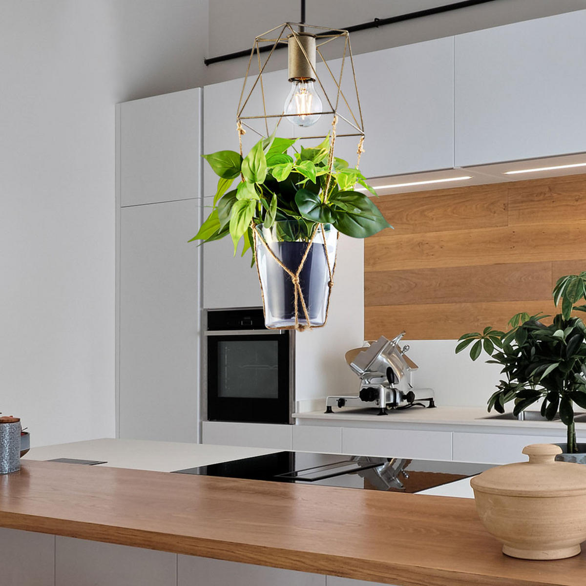 HÄNGELEUCHTE KÄFIG-OPTIK Metall Glas Sisal Grau - Grau, Glas (22/22/150cm)