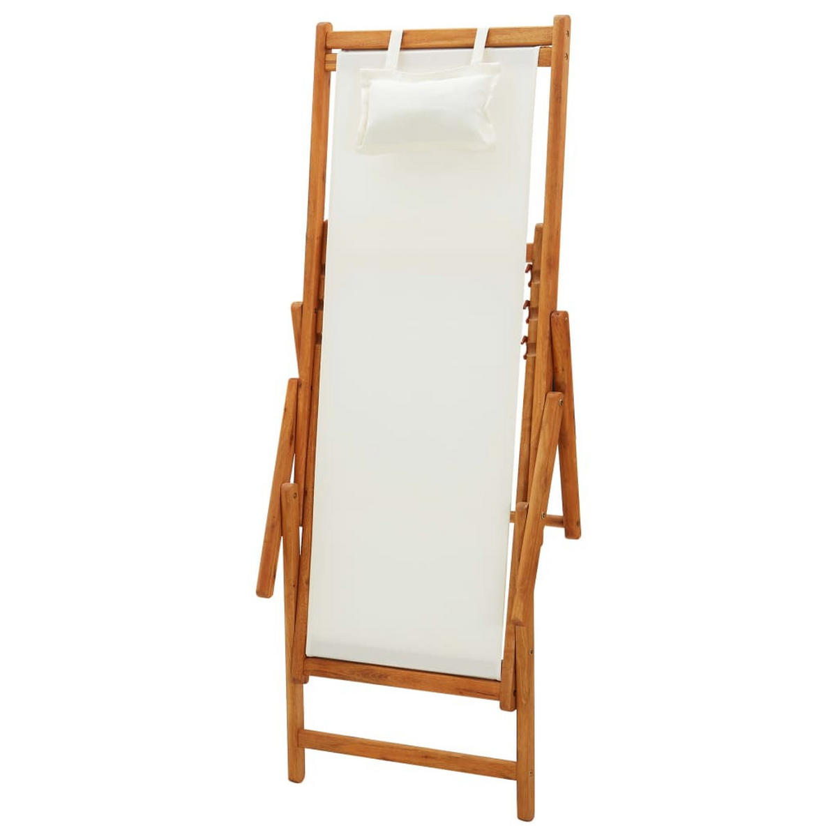 KLAPPBARER Strandstuhl Eukalyptus Massivholz Und Stoff Creme - Creme, Textil (127/95/60cm) - vidaXL
