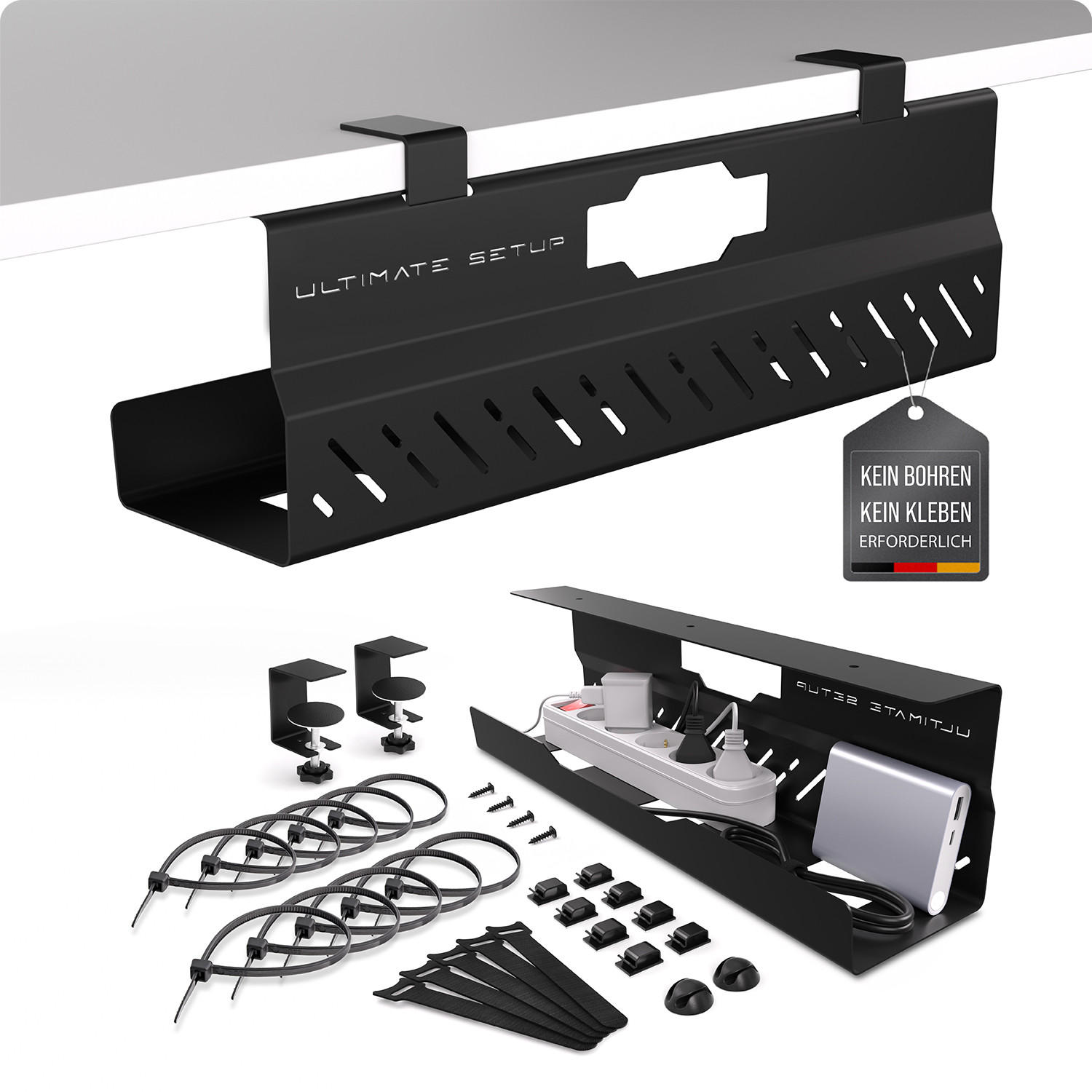 KABELKANAL Schreibtisch - Kabelmanagement Schreibtisch - Schwarz, 1er-Set - Schwarz, Metall (43/11/13cm) - Ultimate Setup