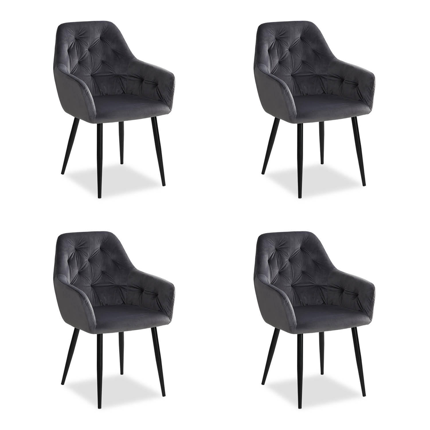 ARMLEHNSTUHL-SET 4 Stück in Stahl Samt Grau - Grau, Textil (59/89/63cm) - Homestyle4u
