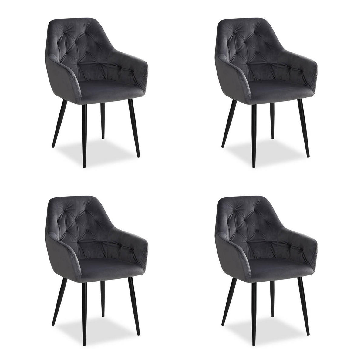 ARMLEHNSTUHL-SET 4 Stück in Stahl Samt Grau - Grau, Textil (59/89/63cm) - Homestyle4u