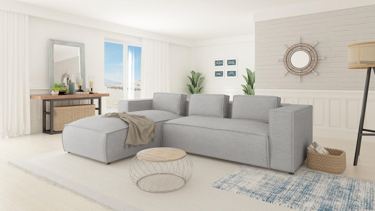 ECKSOFA Zenith Grau Luxusmicrofaser, Ottomane links - Schwarz/Grau, Holz/Kunststoff (262/176cm) - S-Style Möbel