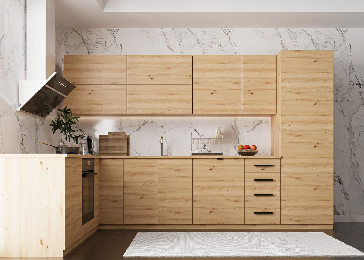 ECKKÜCHE 330 x 210 cm – Nexa K53-G330 – in Woodline / Matt - Schwarz/Eiche Artisan, Holz/Metall (330/212/58cm) - ROYAL24_MARKT