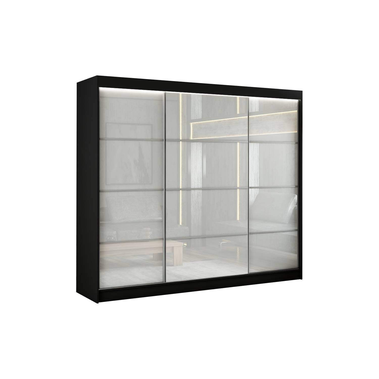 Meblini Schiebetürenschrank Schwarz, Weiß 250x215x61 cm
