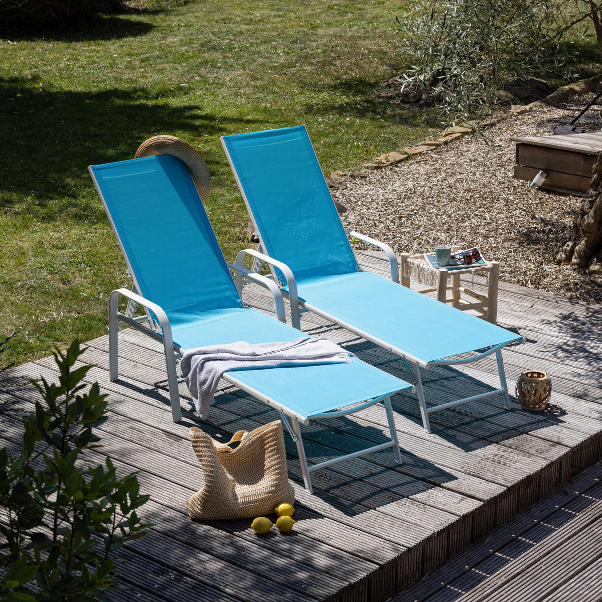 SONNENLIEGEN Sardinia Blau und weiß 2er-Set - Blau, Kunststoff (60.5/87.5/192.5cm) - Happy Garden