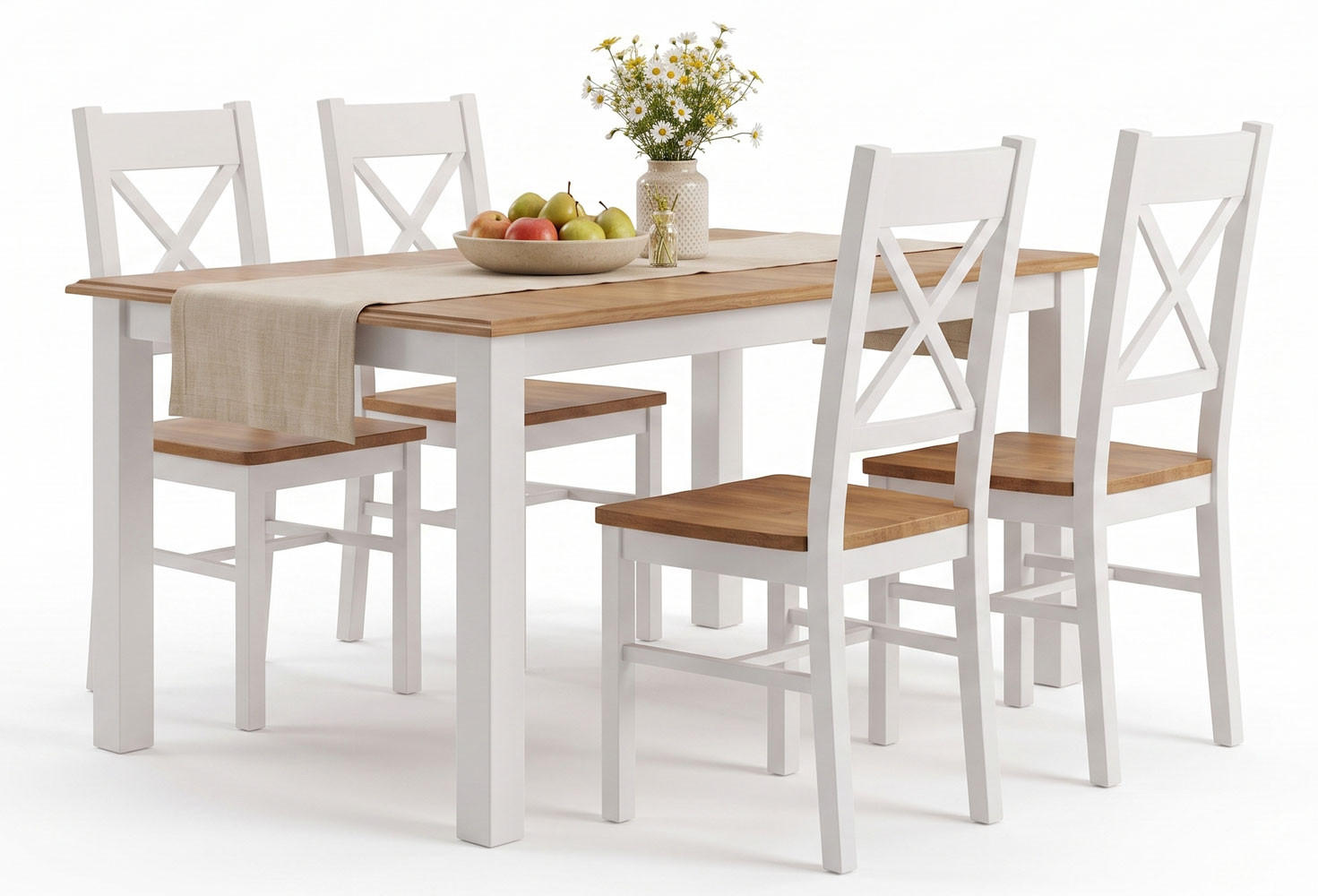 ESSZIMMER-SET Belluno Elegante 5-tlg Kiefer Weiß / Gebeizt Eiche 150-197 / 93 / 75cm - Eichefarben/Weiß, Holz (197/75/93cm) - Feldmann-Wohnen