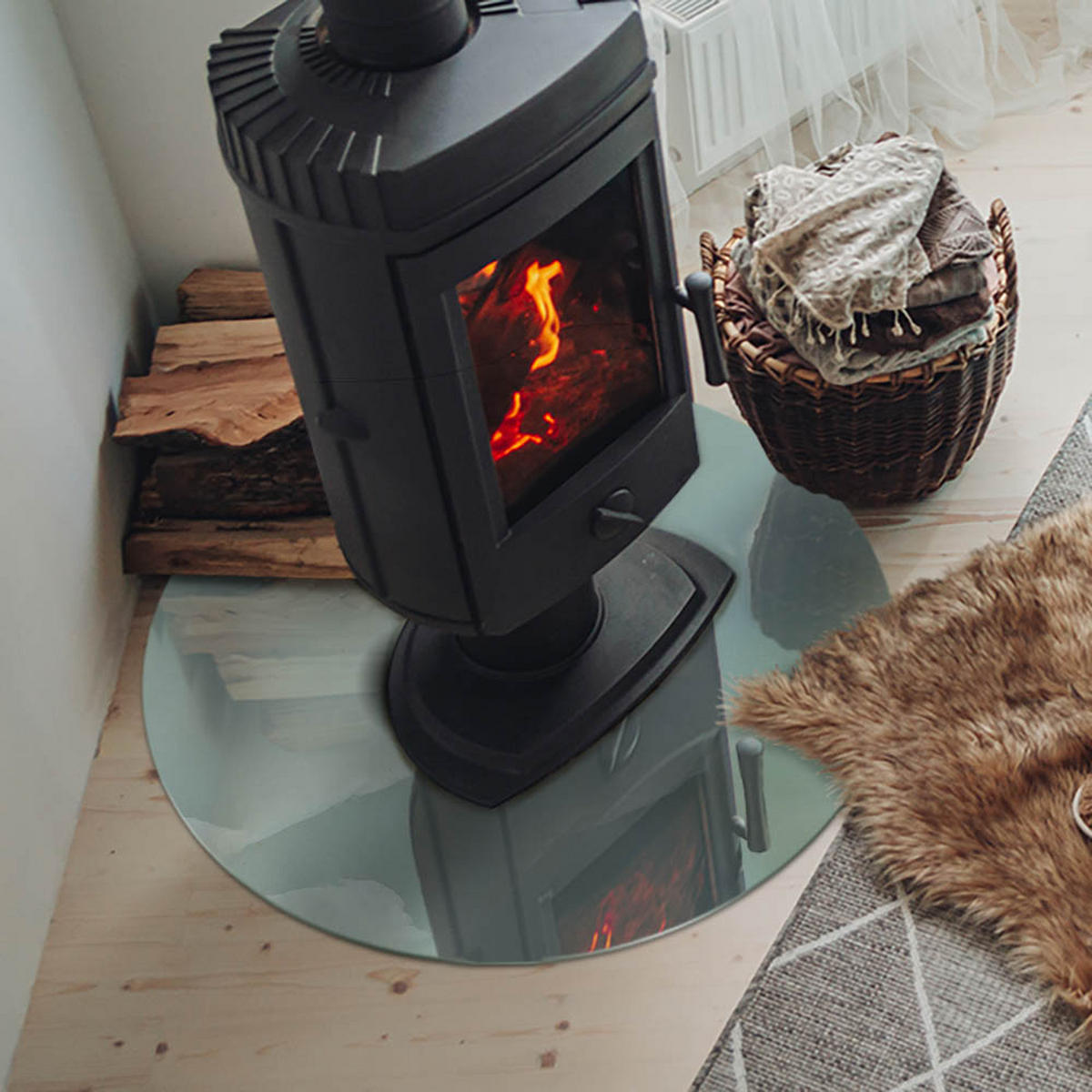 GLASPLATTE für Kamin Ø 70 cm - Türkis, Glas (70/70/0.4cm) - TULUP