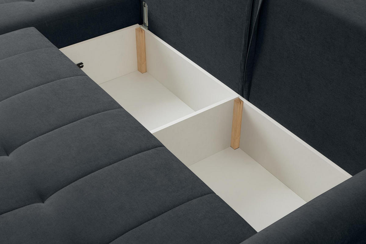 ECKSOFA Sprento Schwarz, in Chenille-Stoff, mit Schlaffunktion und Bettzeugfach - Schwarz, Holzwerkstoff/Textil (230/149cm) - Bettso