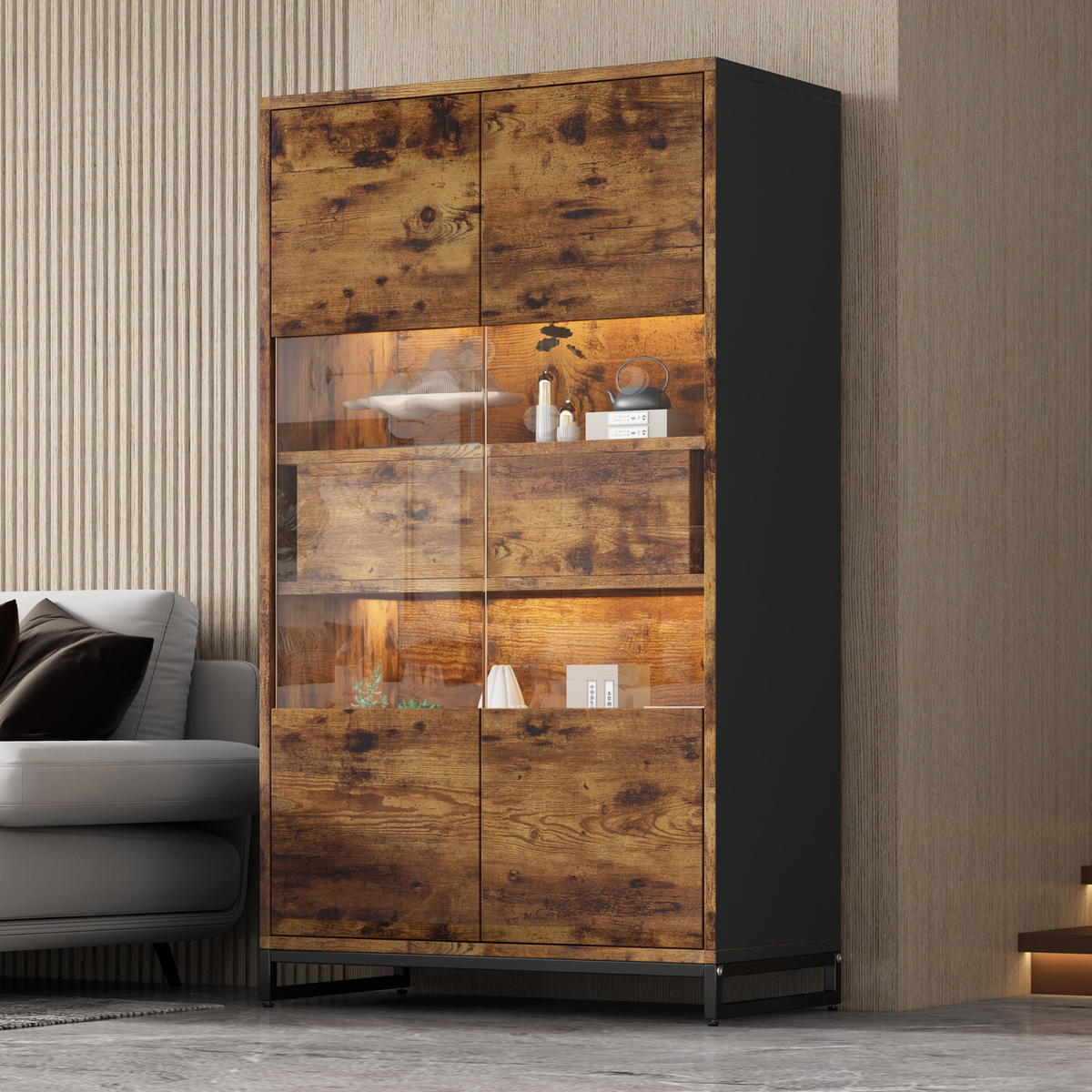 VITRINE LED Standvitrine 2 Schubladen Acryl Schwarz Holz - Multicolor, Holzwerkstoff (80/138/40cm) - FLIEKS