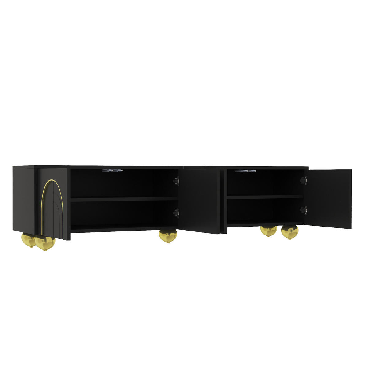 LOWBOARD 170/38/44 cm Schwarz aus Spanplatte mit Push-to-Open - Schwarz, Holzwerkstoff (38/44/170cm) - OKMYHOME