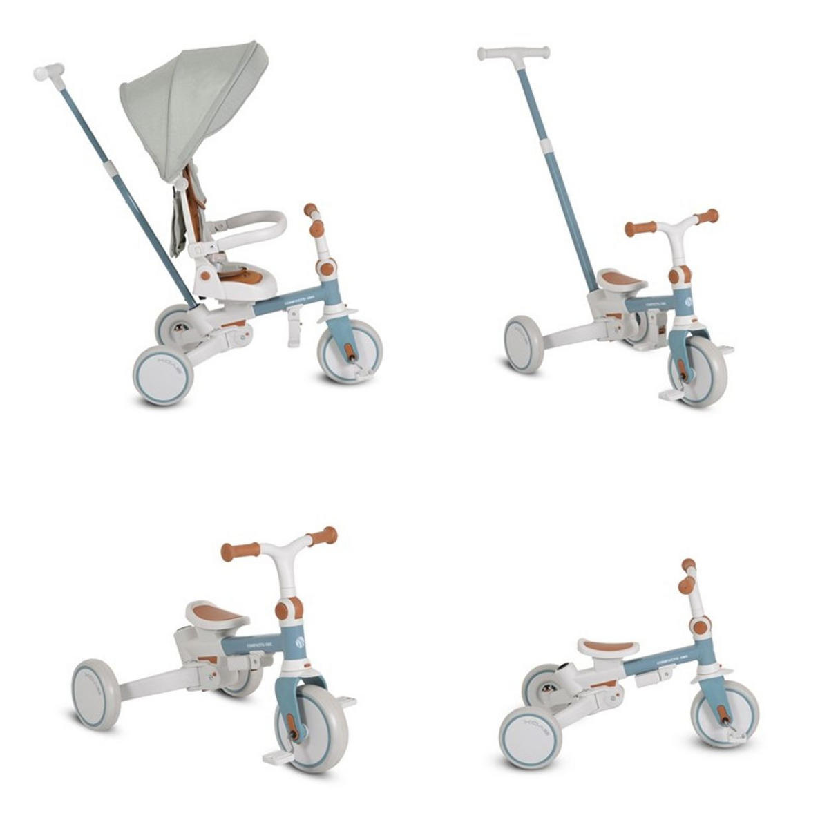 DREIRAD Compacto 4 in 1 blau Schiebegriff klappbar Gurt umbaubar EVA - Blau, Metall (70/50/97cm)