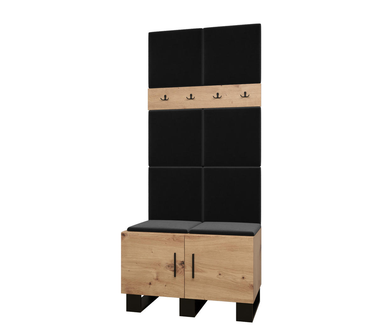 GARDEROBEN-SET 196/84/45,6 - Dunkelgrau/Schwarz, Holz/Kunststoff (84/196/45.6cm) - Abiks Möbel