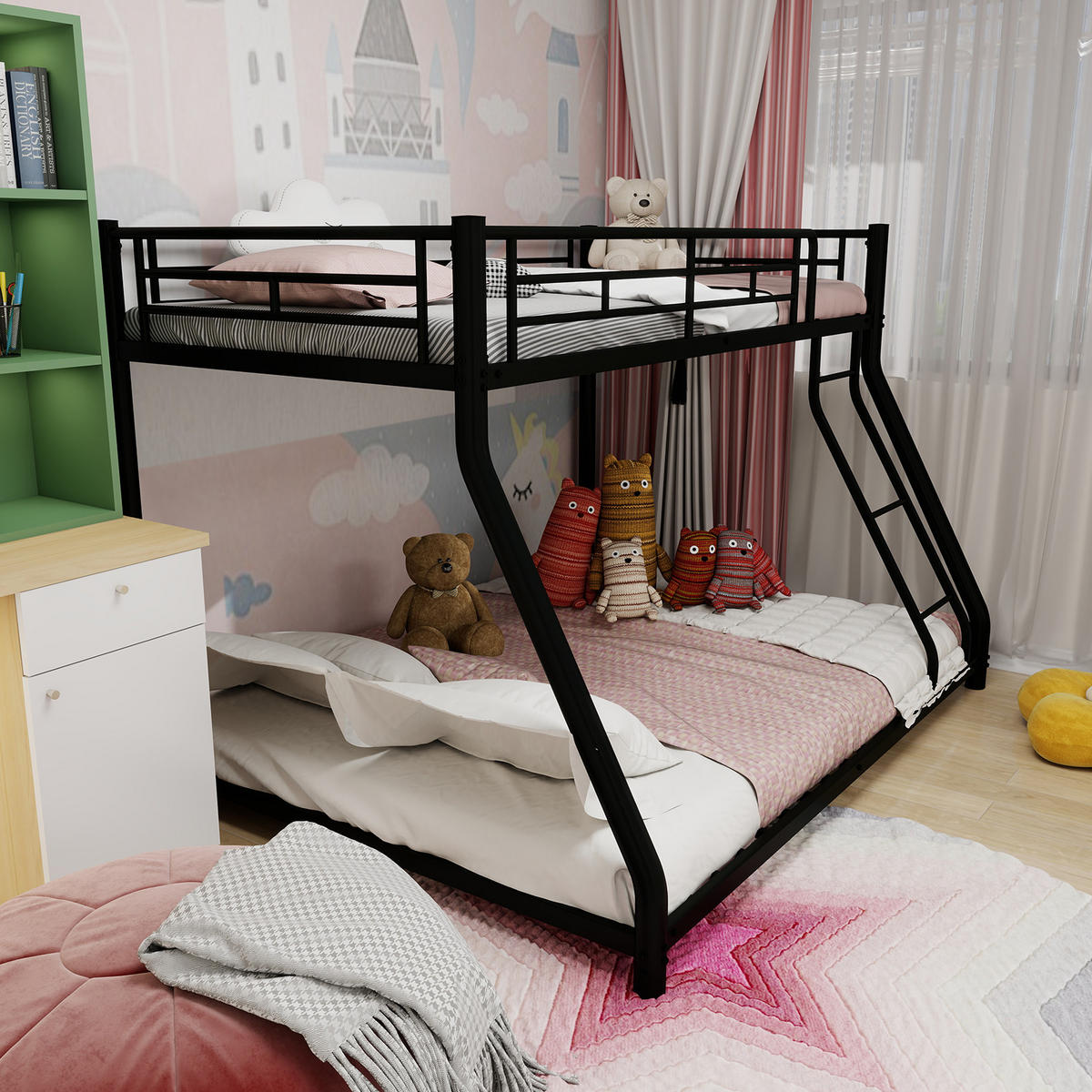 ETAGENBETT Metall Twin Full Leiter - Schwarz, Metall - LEBENLANG