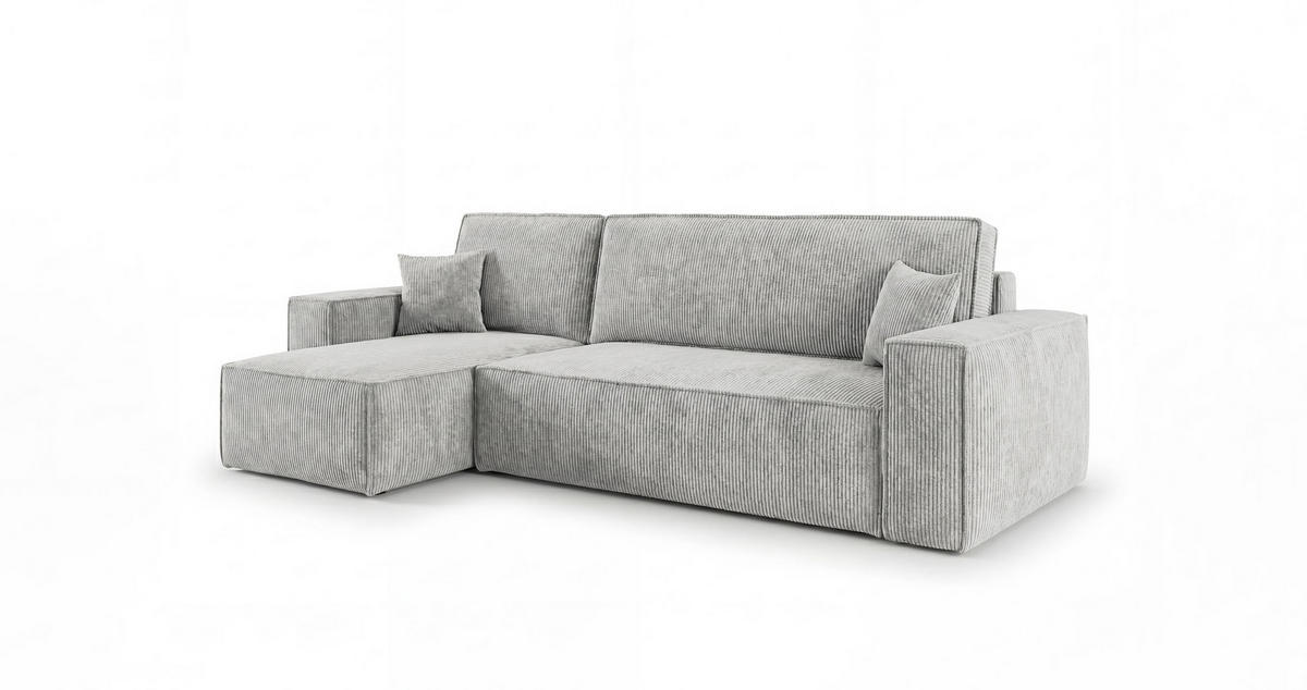 ROHOVÁ pohovka CALIFORNIA MINI levá šedá manšestr Poso 55 - funkce spaní, úložný prostor - šedá, textil (245/140cm) - Cornero