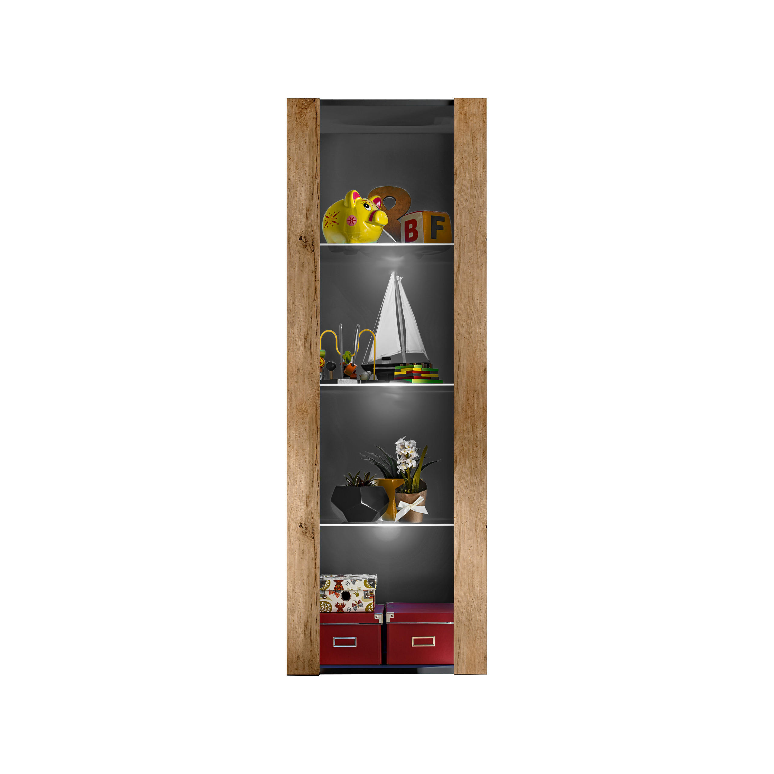 VITRINE TIVOLI, Schwarz + Eiche Wotan - Eiche Wotan/Schwarz, Glas/Holzwerkstoff (55/159/35cm) - Komodee