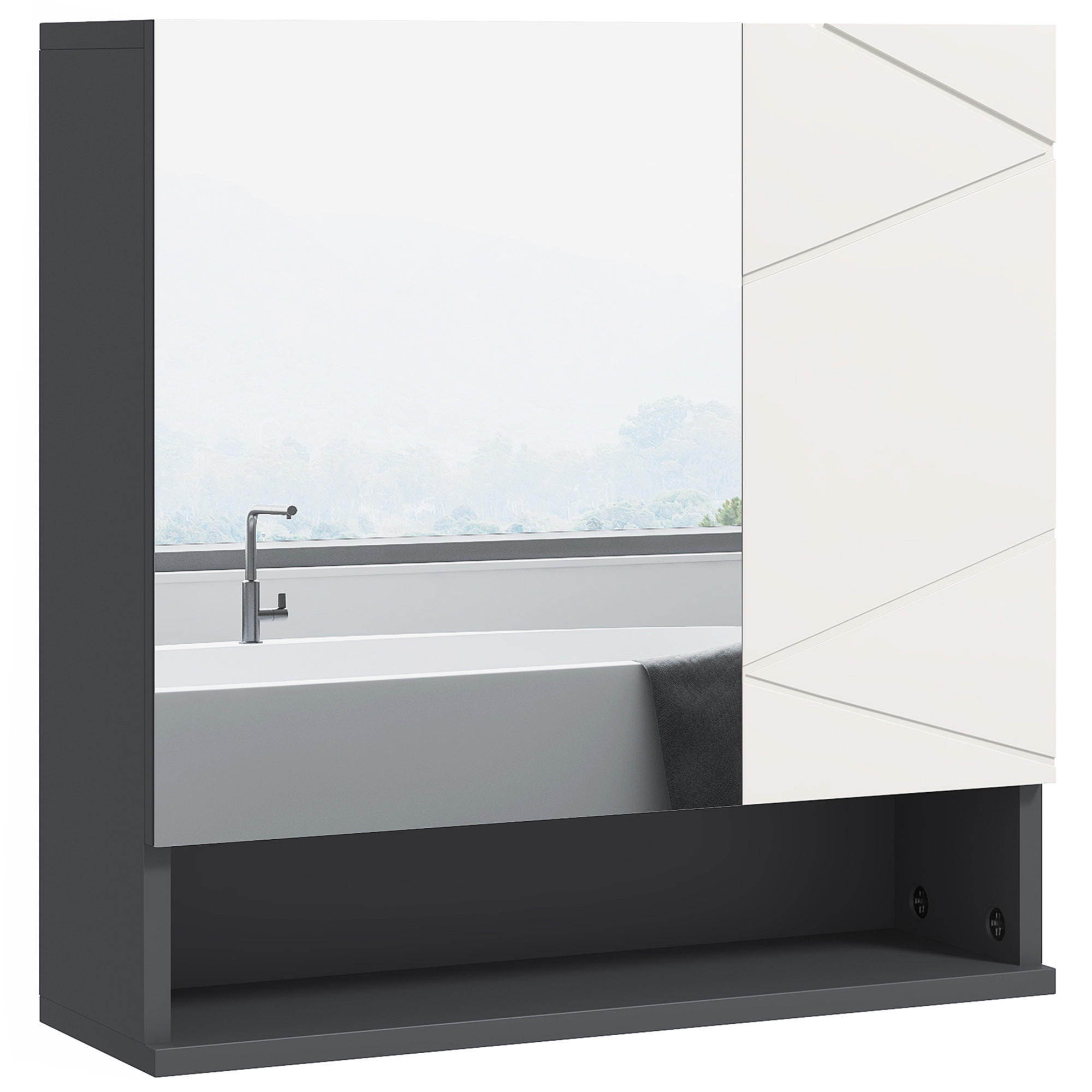 BADEZIMMER-SPIEGELSCHRANK mit 2 Türen und verstellbaren Holzregalen, 55 x 17 x 55 cm ,Grau - Hellgrau, Glas (55/55/17cm) - Vallsero