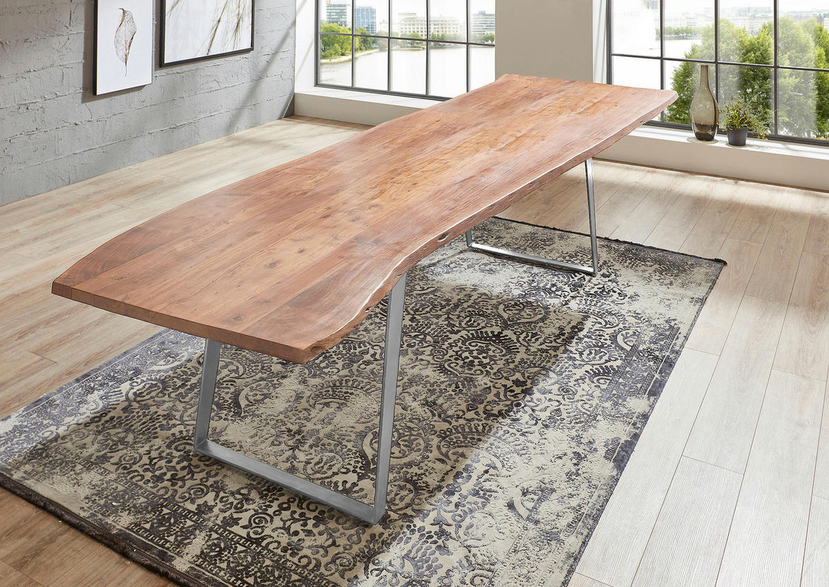 ESSTISCH HOBART - Beige/Silberfarben, Holz/Metall (100/300/77cm) - SAM