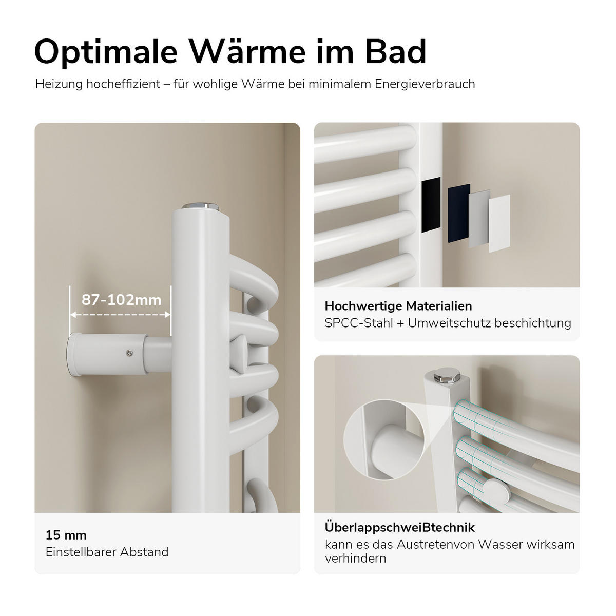 HANDTUCHHEIZKÖRPER elektrisch gebogen Weiß 140/60/5,6 cm - Weiß, Metall (60/140/5.6cm) - EMKE