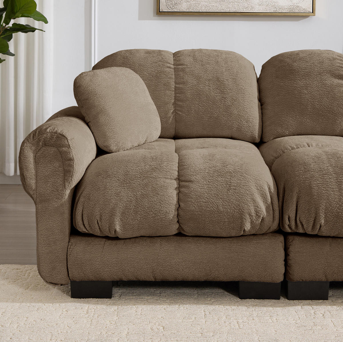 SOFA 260/86/90 cm in Braun aus Chenille mit Steppnähten und weichem Sitzkomfort - Braun, Textil (86/90/260cm) - Flora Grace