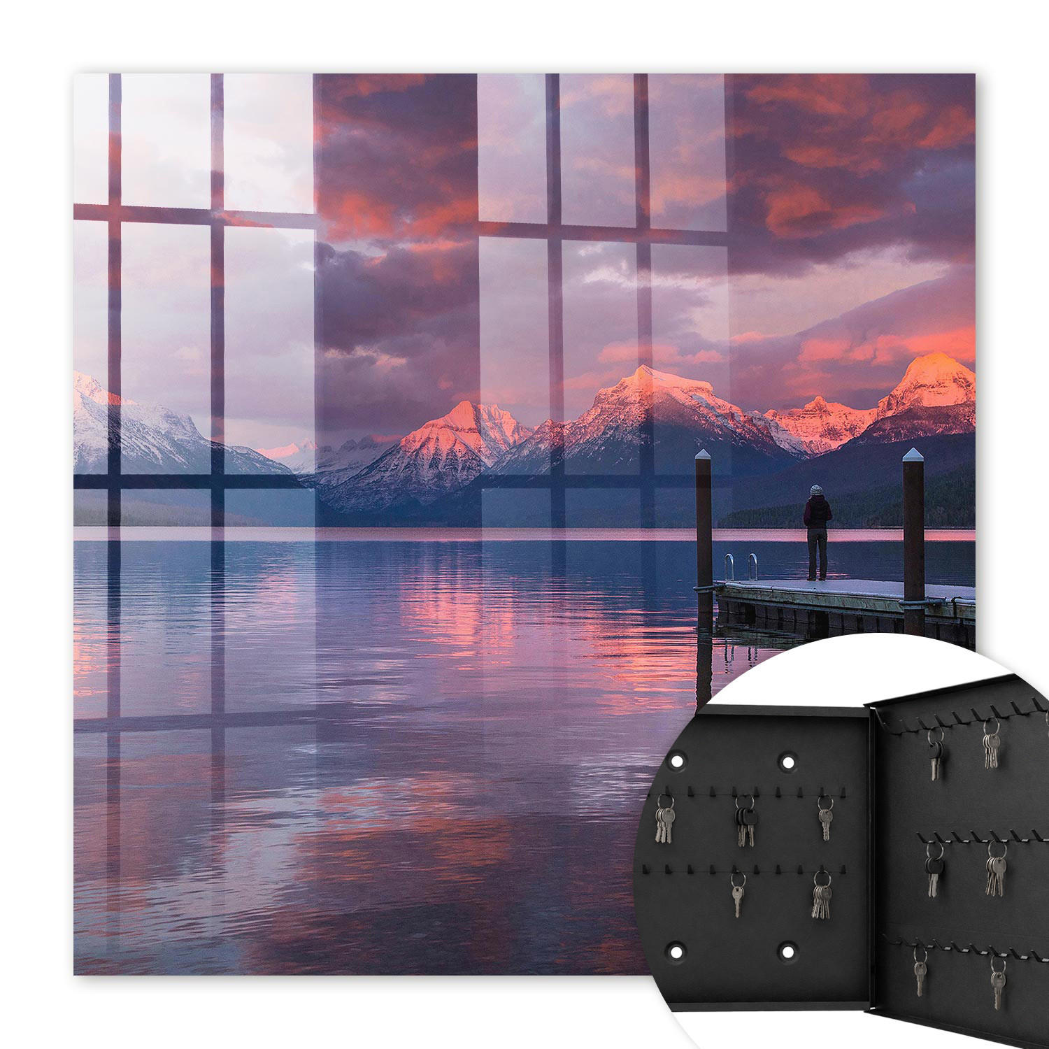 SCHLÜSSELBOX Schwarz 30x30 cm- Türöffnung nach rechts - Bergsee - Pink, Metall (30/30/5cm) - TULUP