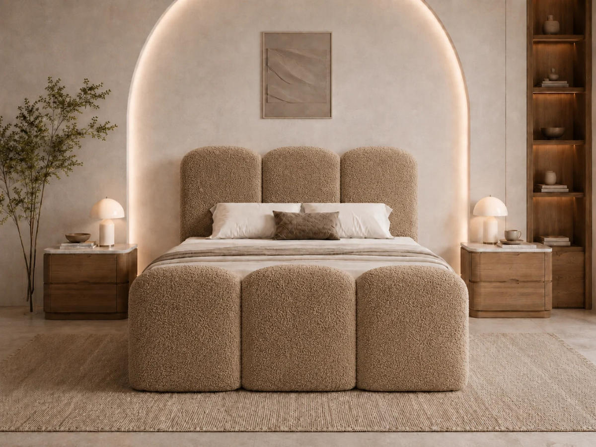 BOXBETT ROYAL 180x200 cm in Braun, Bettkasten, Topper, Bouclé-Stoff - Braun, Holz/Textil (180/200cm) - EMLAR Home