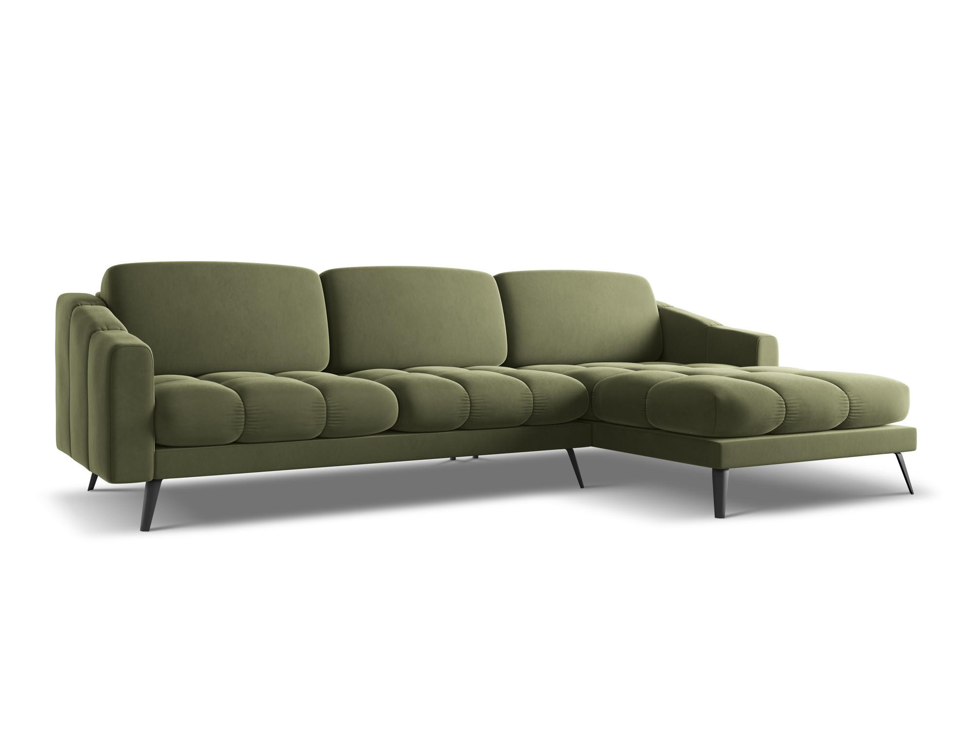 ECKSOFA Rechts Samt Stoff Grün - Schwarz/Olivgrün, Textil/Metall (264/160cm) - Makamii